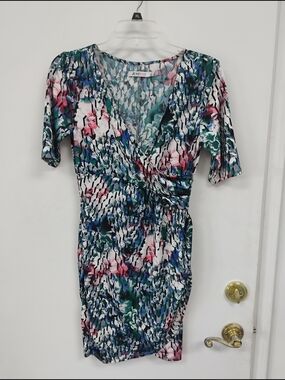 JustFab Floral Wrap-Style Multicolor Dress SIze Small